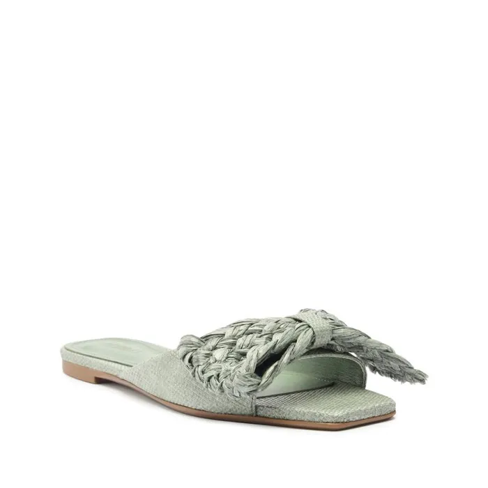 Schutz Shoes Flats Lienne Straw Flat Sandal Green 8211 Women