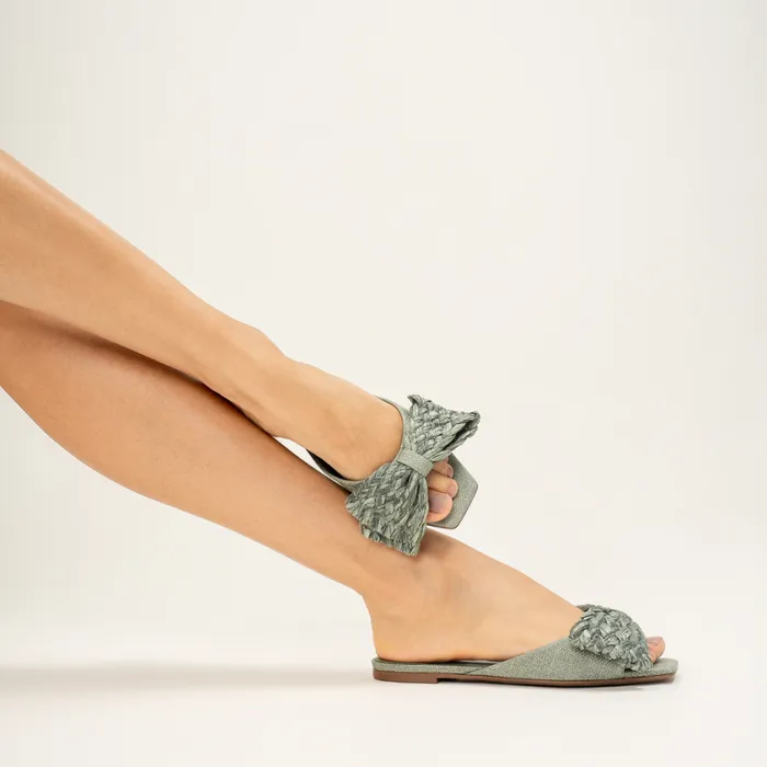 Schutz Shoes Flats Lienne Straw Flat Sandal Green 8211 Women