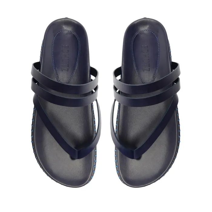 Schutz Shoes Flats Rania Sporty Leather Sandal Blue 8211 Women