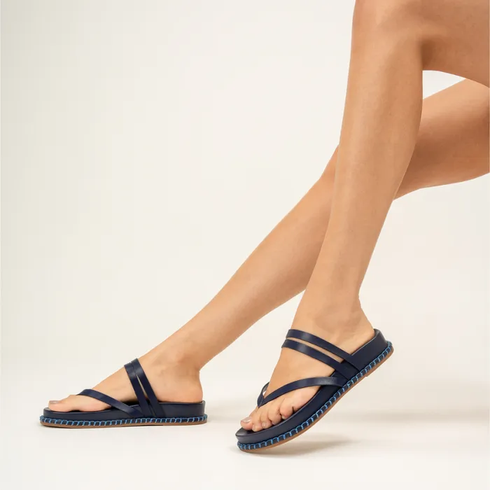 Schutz Shoes Flats Rania Sporty Leather Sandal Blue 8211 Women
