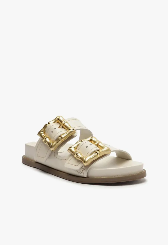 Schutz Shoes Mules Enola Sporty Leather Sandal Pearl 8211 Women