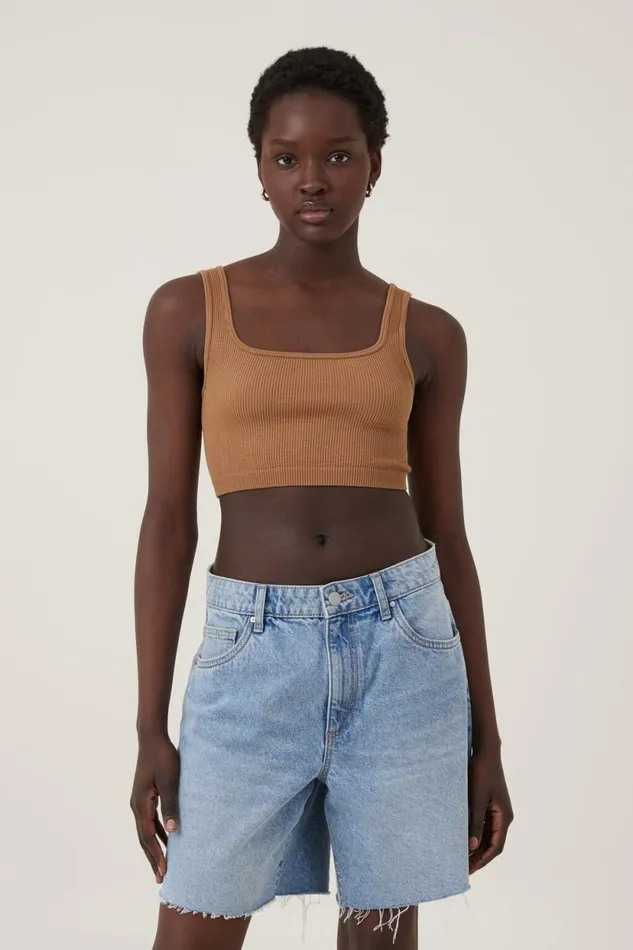 Seamless Abbie Micro Crop Tank Pinecone Women Cotton On Tops