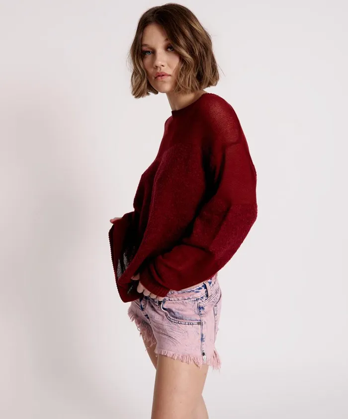 SHATTERED CREW KNIT SWEATER RED Women One Teaspoon Knitwear