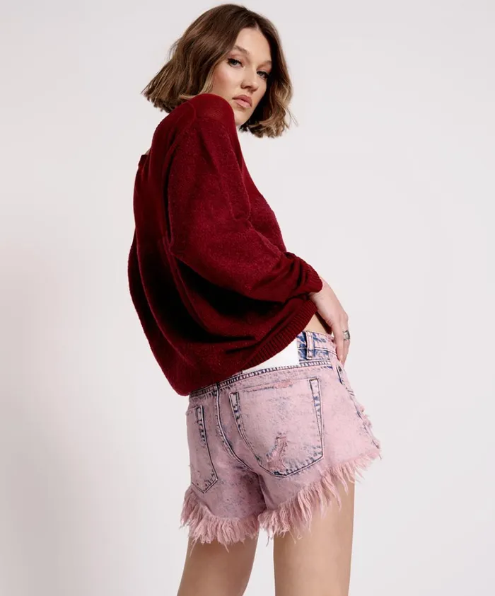 SHATTERED CREW KNIT SWEATER RED Women One Teaspoon Knitwear
