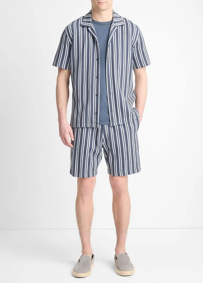 Shirts Men Vince JacquardStripe CottonBlend ButtonFront Shirt Venice Blueblue Cloud