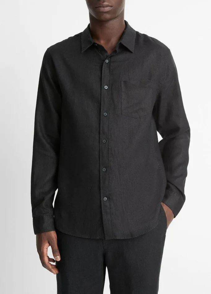 Shirts Men Vince Linen LongSleeve Shirt Black