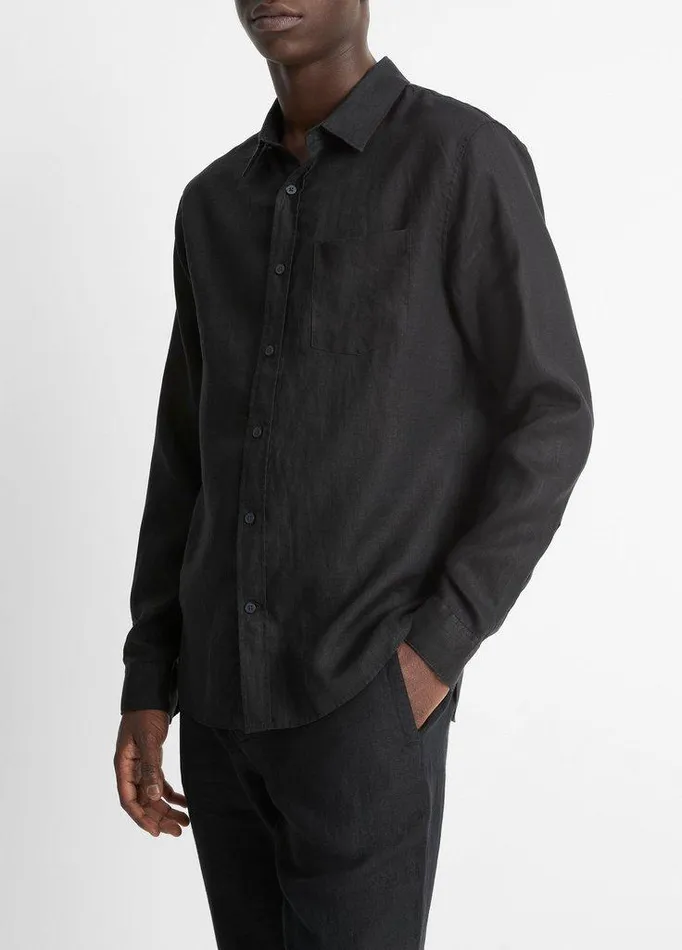 Shirts Men Vince Linen LongSleeve Shirt Black