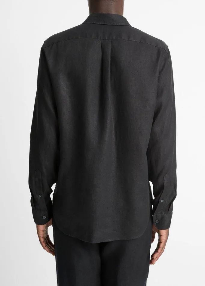 Shirts Men Vince Linen LongSleeve Shirt Black