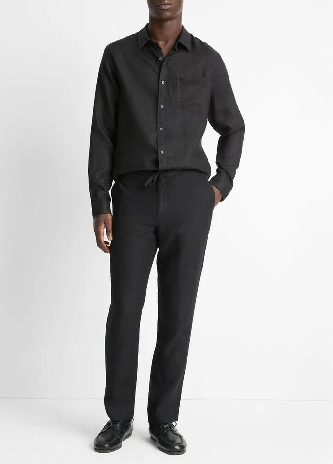 Shirts Men Vince Linen LongSleeve Shirt Black