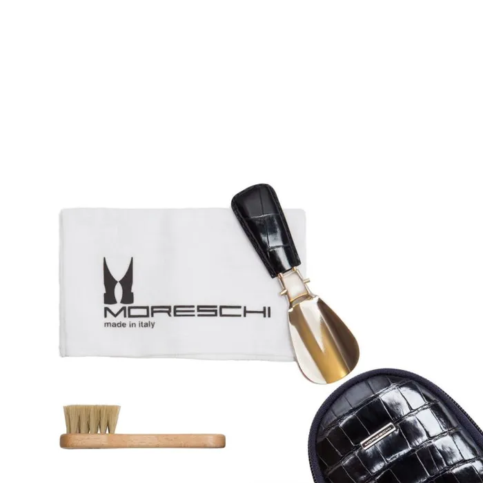 Shoe Care Men Moreschi Dark Blue Crocodile Skin Shoe Care Travel Pouch