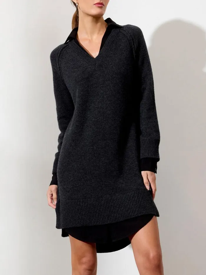 Shop Brochu Walker Dresses The Looker Layered VNeck Dress Charcoal With Black Underlayer Shop Brochu Walker Dresses The Looker Layered VNeck Dress Charcoal With Black Underlayer