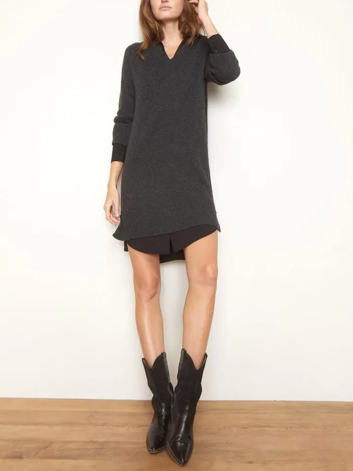 Shop Brochu Walker Dresses The Looker Layered VNeck Dress Charcoal With Black Underlayer