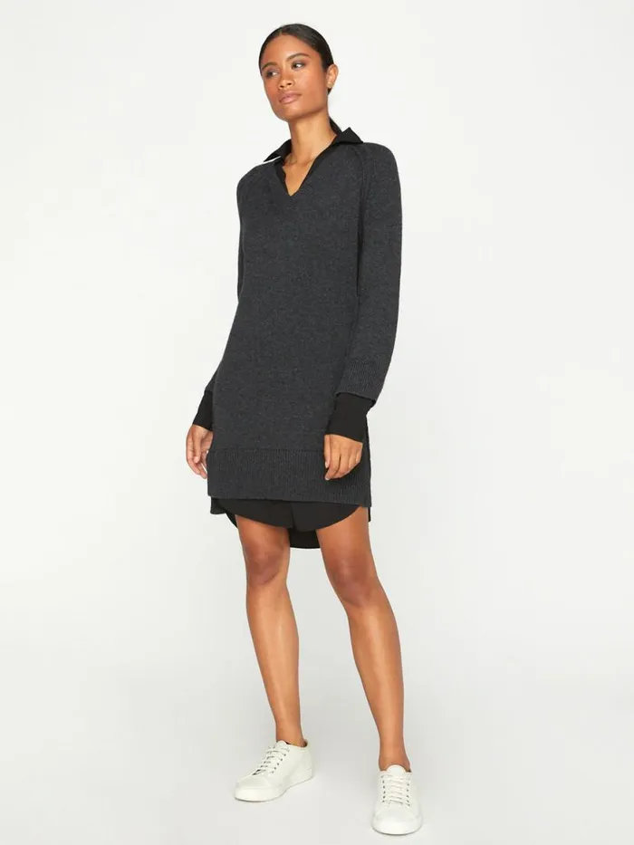 Shop Brochu Walker Dresses The Looker Layered VNeck Dress Charcoal With Black Underlayer