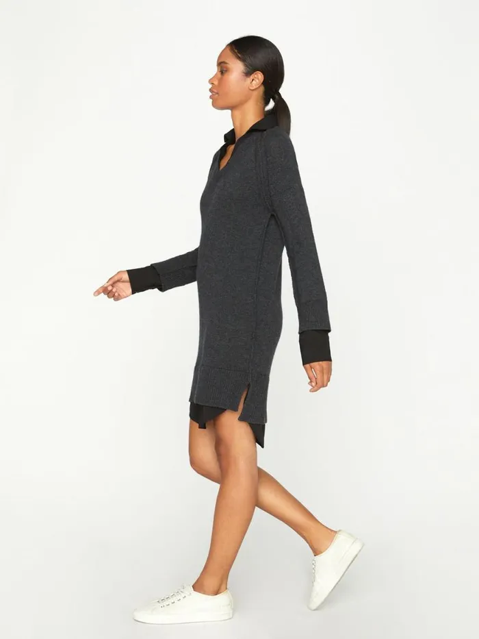 Shop Brochu Walker Dresses The Looker Layered VNeck Dress Charcoal With Black Underlayer
