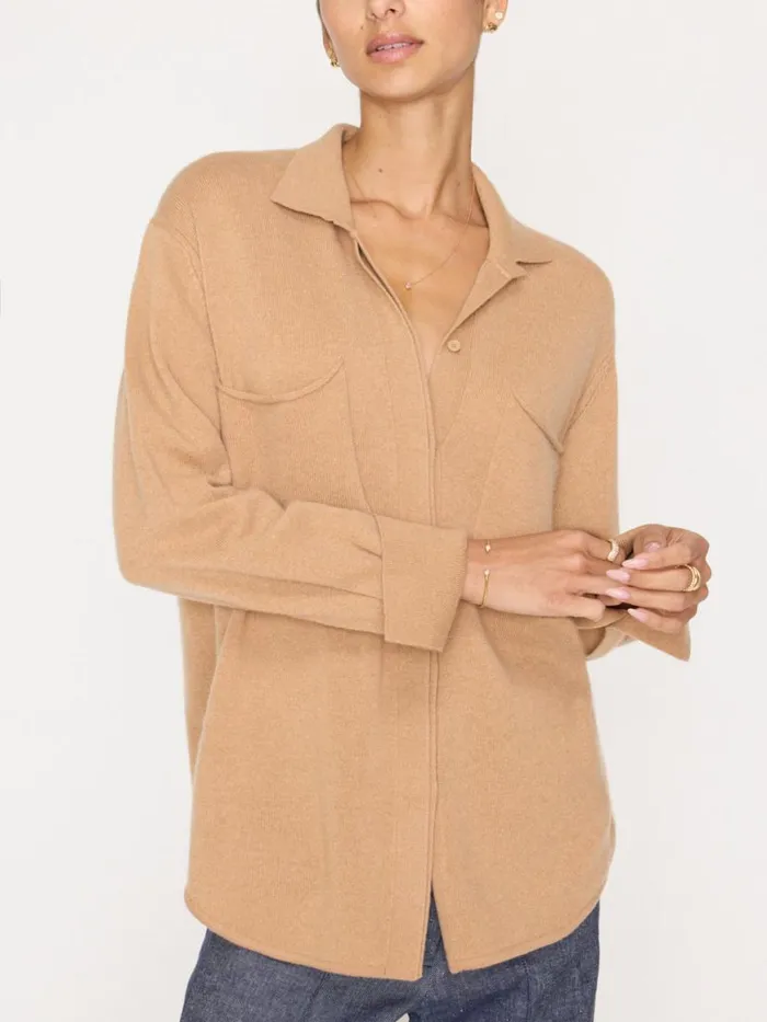 Shop Brochu Walker Jackets and Wraps The Andre Luxe Cashmere Shacket Camel Mlange