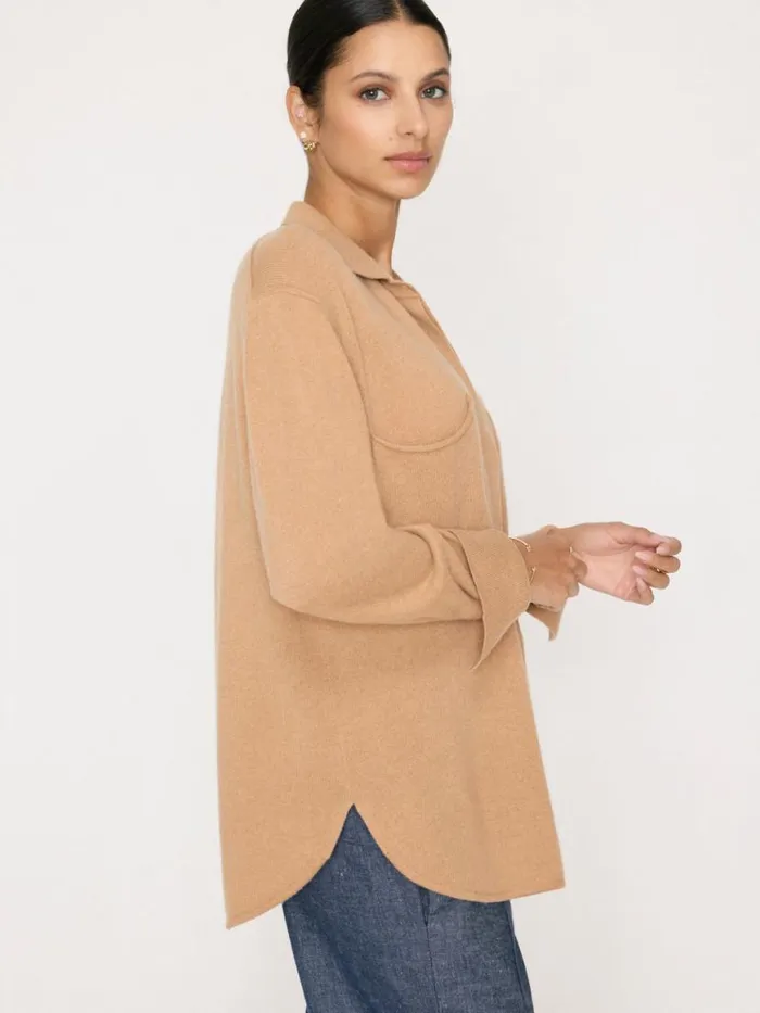 Shop Brochu Walker Jackets and Wraps The Andre Luxe Cashmere Shacket Camel Mlange