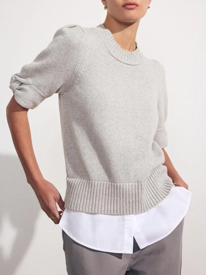Shop Brochu Walker Looker Sweaters The Emmet Knot Sleeve Looker Oyster Grey Melange With White Shop Brochu Walker Looker Sweaters The Emmet Knot Sleeve Looker Oyster Grey Melange With White