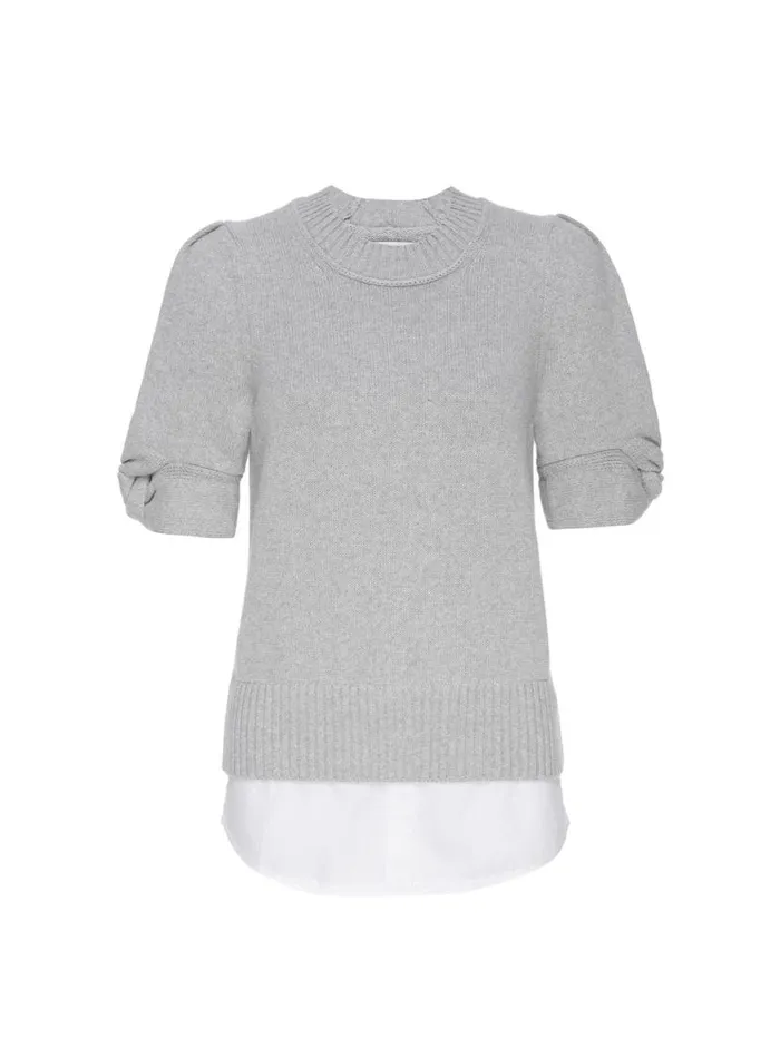 Shop Brochu Walker Looker Sweaters The Emmet Knot Sleeve Looker Oyster Grey Melange With White