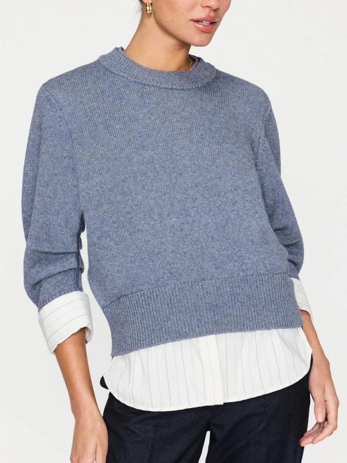 Shop Brochu Walker Looker Sweaters The Raya Ruched Crew Looker Slate Blue Mlange W Stripe Shop Brochu Walker Looker Sweaters The Raya Ruched Crew Looker Slate Blue Mlange W Stripe