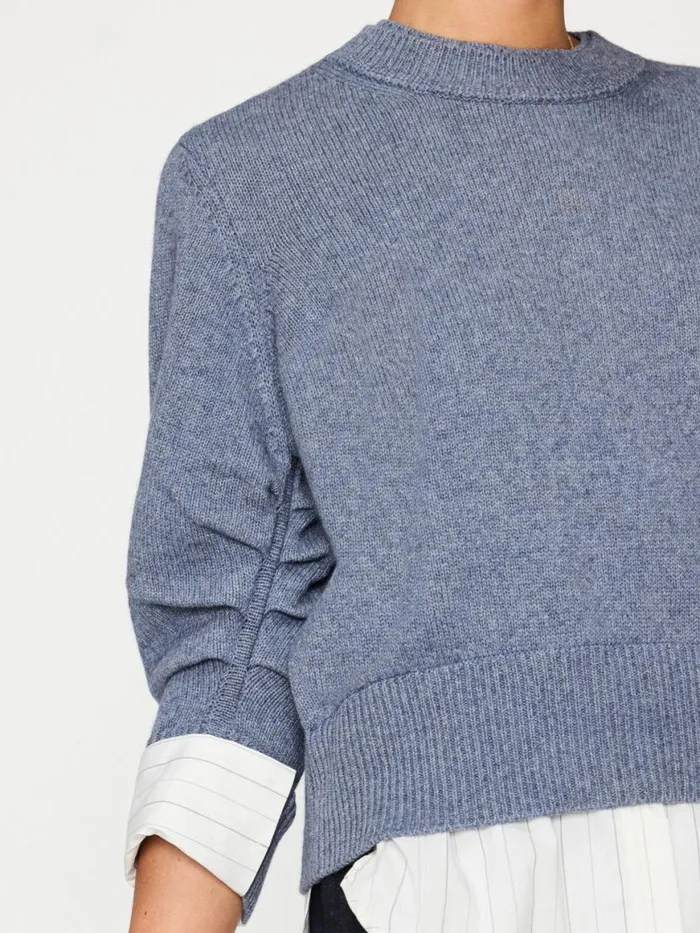 Shop Brochu Walker Looker Sweaters The Raya Ruched Crew Looker Slate Blue Mlange W Stripe