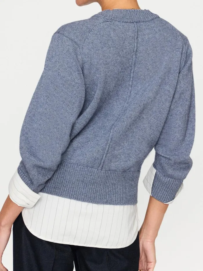 Shop Brochu Walker Looker Sweaters The Raya Ruched Crew Looker Slate Blue Mlange W Stripe