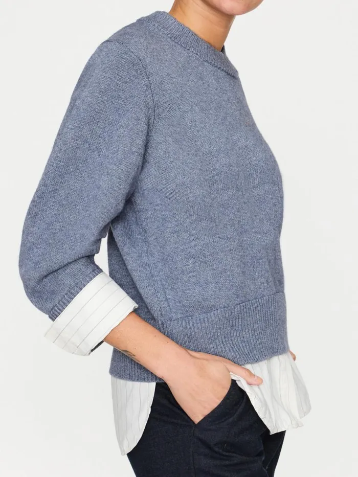 Shop Brochu Walker Looker Sweaters The Raya Ruched Crew Looker Slate Blue Mlange W Stripe