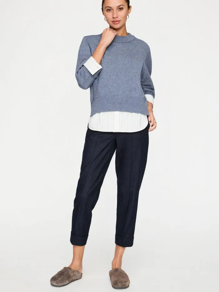 Shop Brochu Walker Looker Sweaters The Raya Ruched Crew Looker Slate Blue Mlange W Stripe