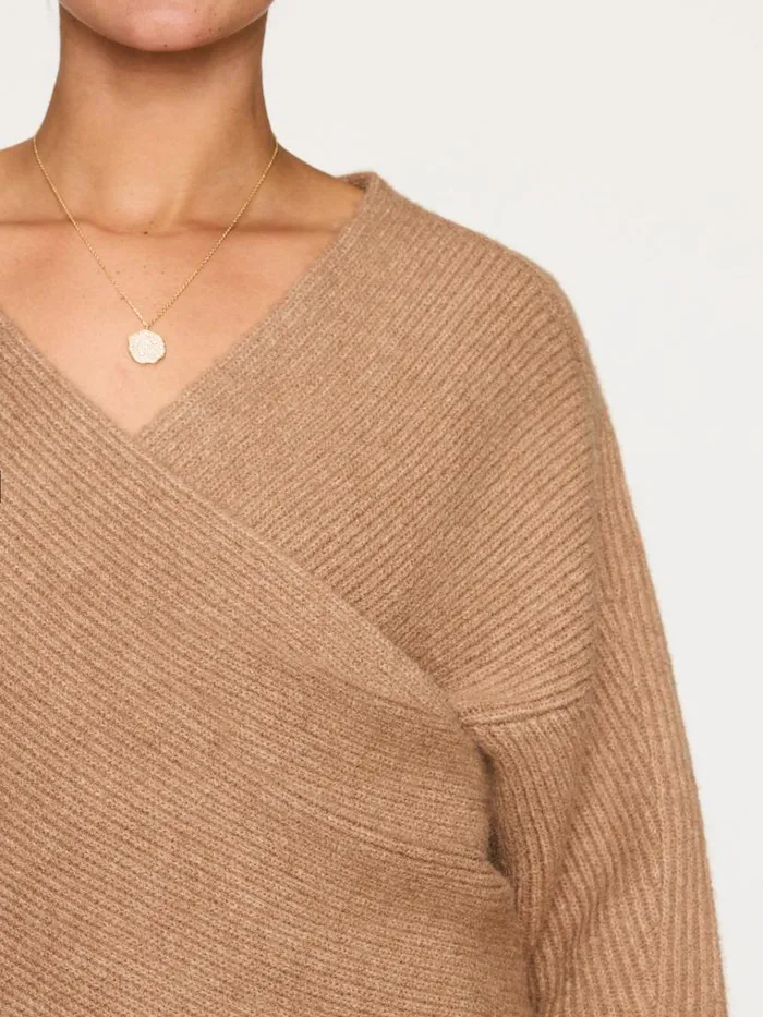 Shop Brochu Walker Sweaters The Hughes Wrap Front Sweater Camel Mlange