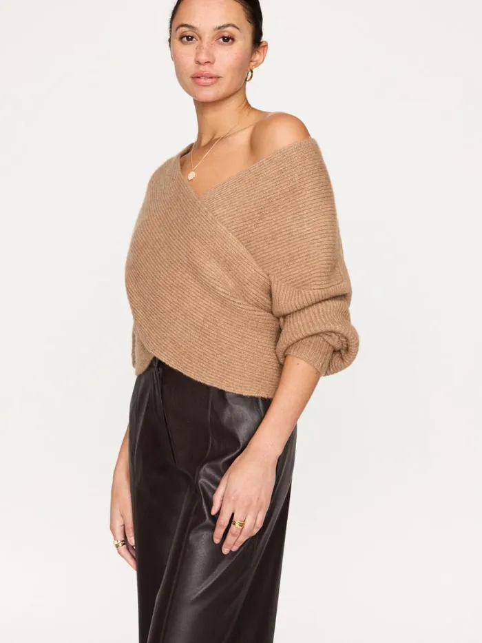 Shop Brochu Walker Sweaters The Hughes Wrap Front Sweater Camel Mlange