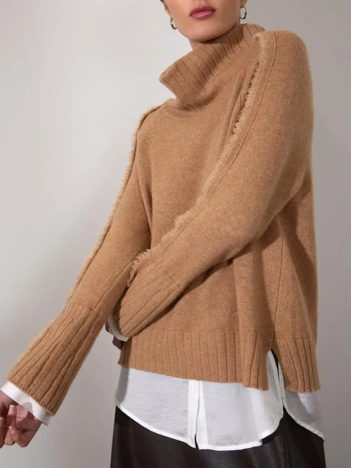 Shop Brochu Walker Sweaters The Jolie Fringe Layered Looker Camel With White Underlayer