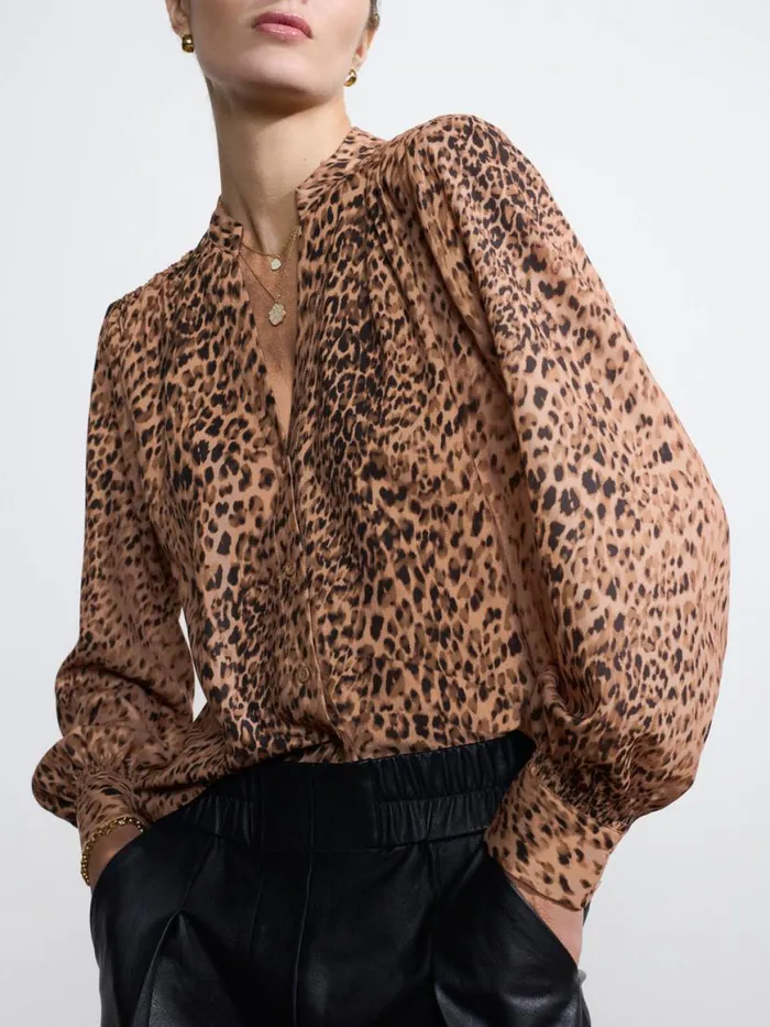 Shop Brochu Walker Tops The Ember Printed Blouse Leopard Combo