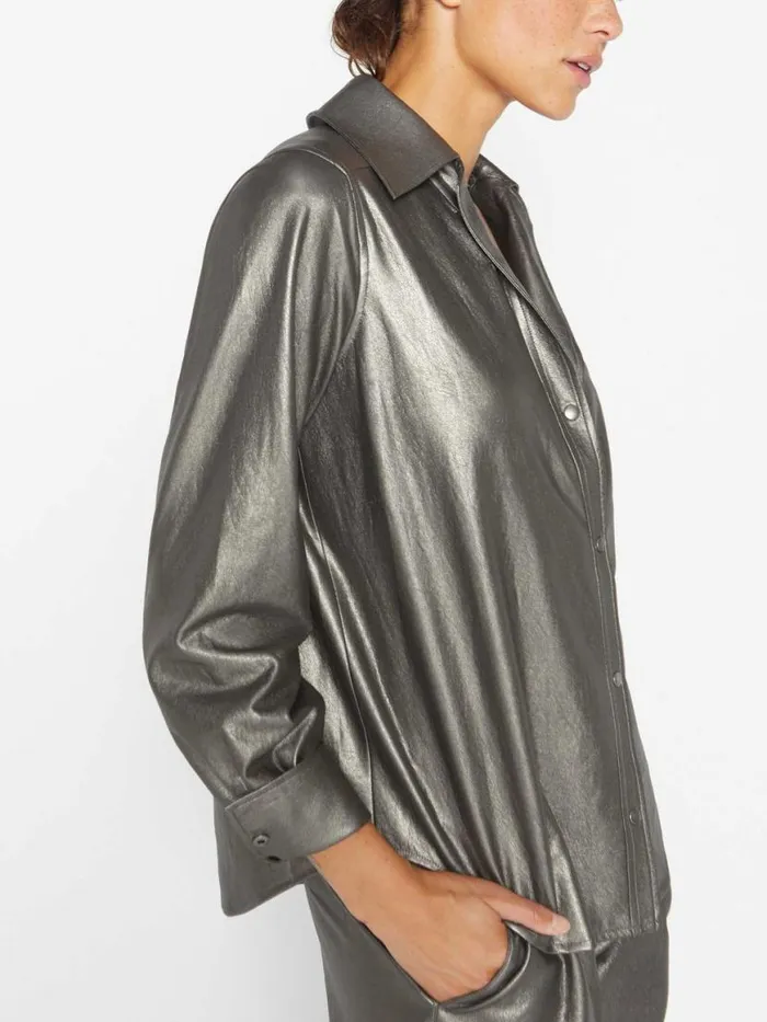 Shop Brochu Walker Tops The Vegan Leather Layra Shirt Pewter