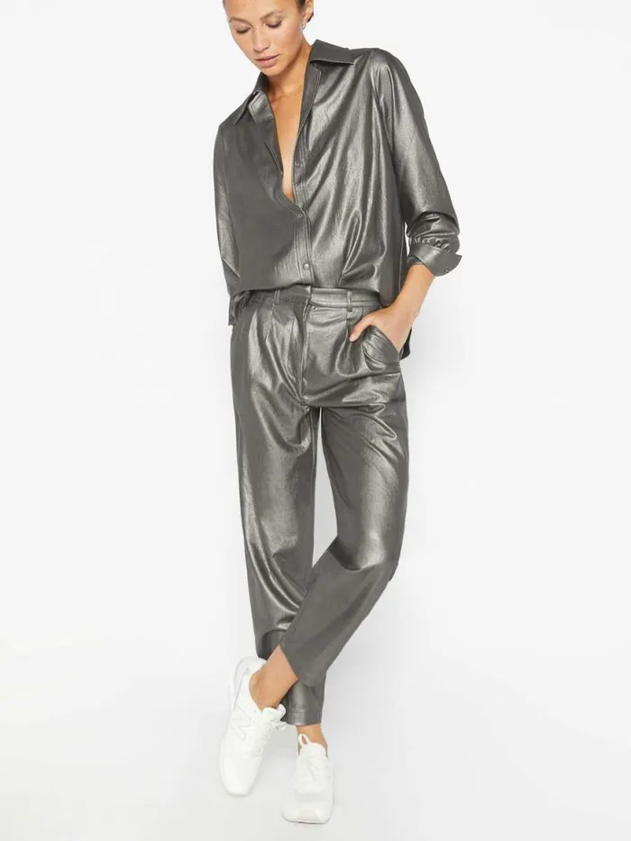 Shop Brochu Walker Tops The Vegan Leather Layra Shirt Pewter