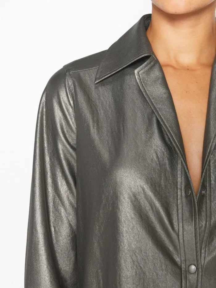 Shop Brochu Walker Tops The Vegan Leather Layra Shirt Pewter