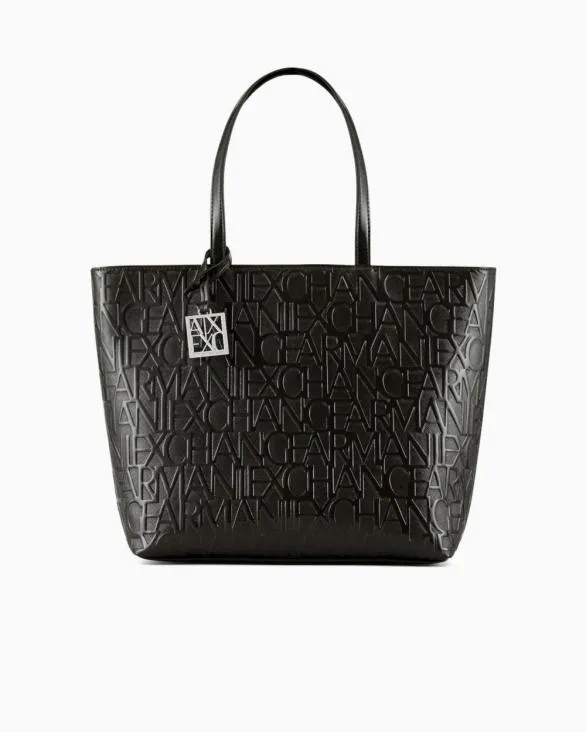 Shopper Bag With Allover Logo Black Women Armani Shoppers