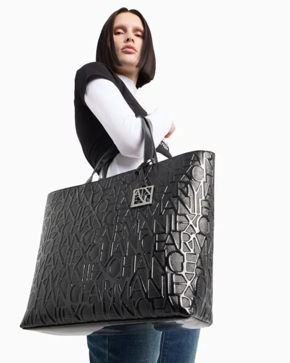 Shopper Bag With Allover Logo Black Women Armani Shoppers Shopper Bag With Allover Logo Black Women Armani Shoppers