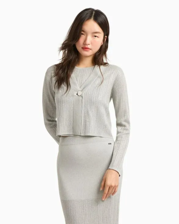 Short Cardigan In Lurex Yarn Silver Women Armani Matching Sets Short Cardigan In Lurex Yarn Silver Women Armani Matching Sets