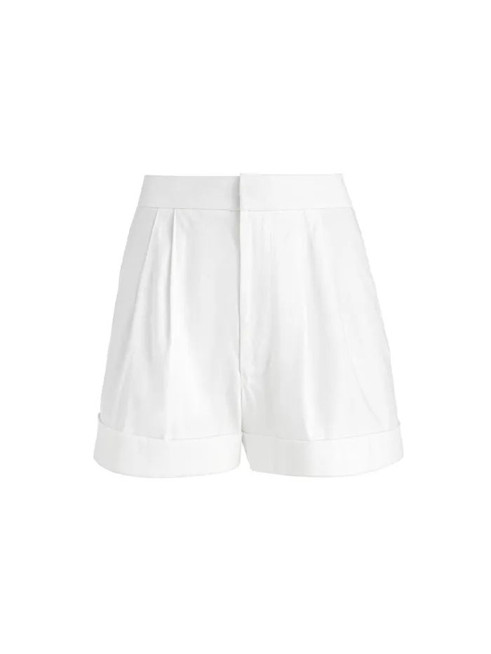 Shorts Women Alice Olivia CONRY LINEN PLEATED CUFF SHORT Black