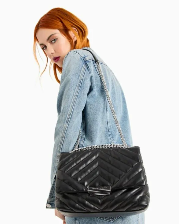 Shoulder Bag In Quilted Material With Metal Details Black Women Armani Crossbody Bags Shoulder Bag In Quilted Material With Metal Details Black Women Armani Crossbody Bags