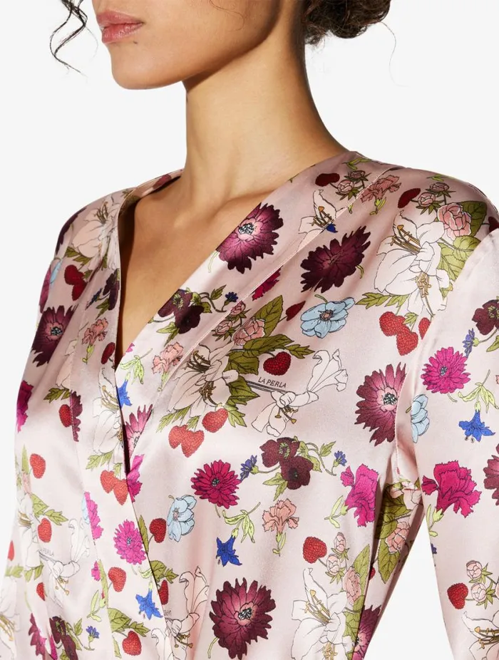 Silk Floral Print Long Robe Sleepwear La Perla Robes