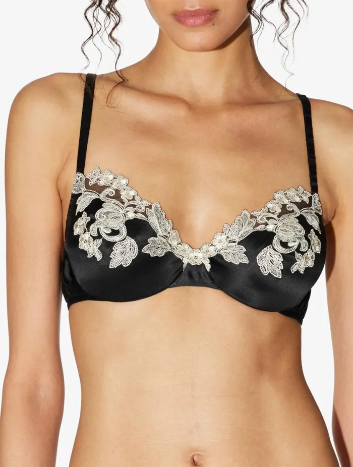 Silk Underwired Bra In Black With Ivory Frastaglio Lingerie La Perla Underwired