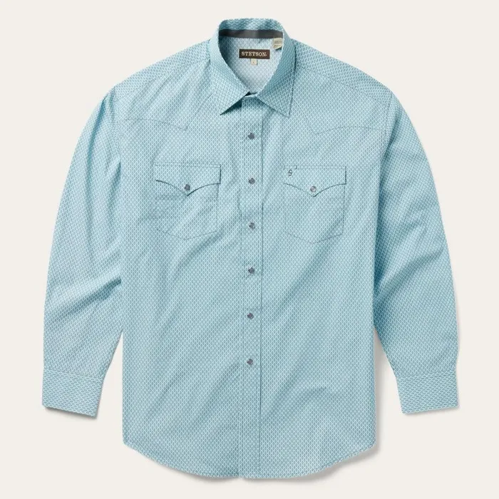 Silver Diamond Neat Print Western Shirt Blue Men Stetson Western Shirts