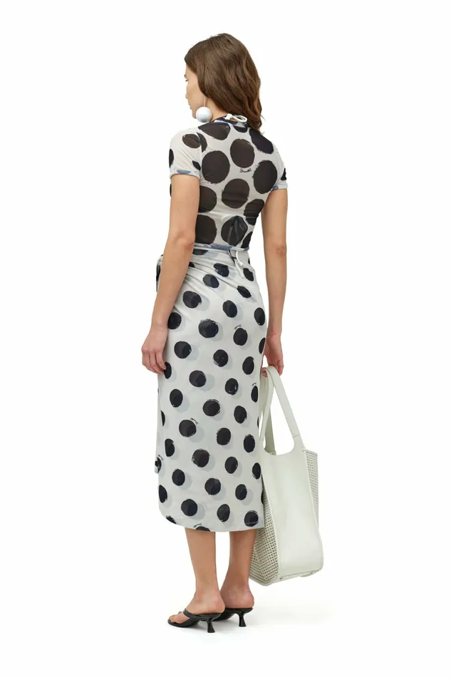 Simon Miller Prints Women Mesh Rolled Baby Tee Macadamia Black Dot Print