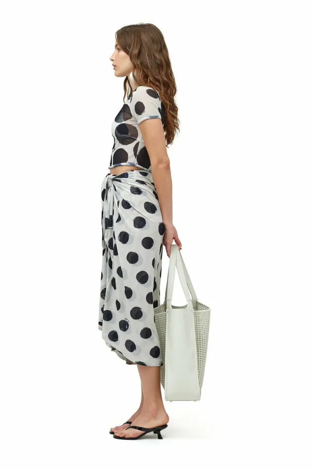 Simon Miller Prints Women Mesh Rolled Baby Tee Macadamia Black Dot Print