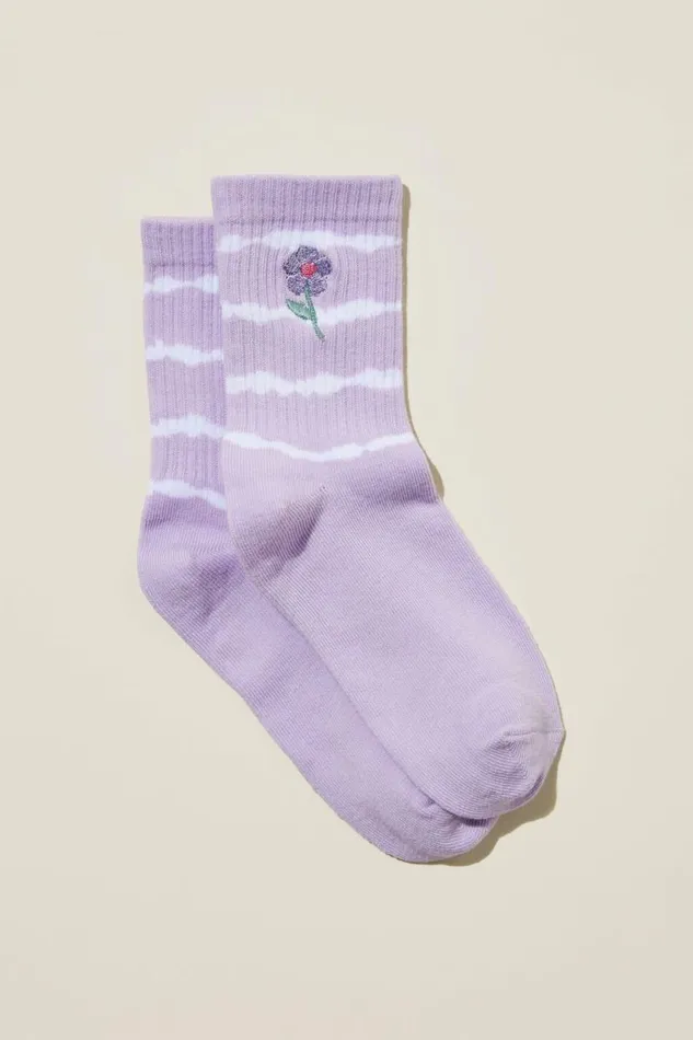 Single Pack Mid Calf Sock Lilac Droplinear Tie Dye GirlsBoys Cotton On Socks and Tights