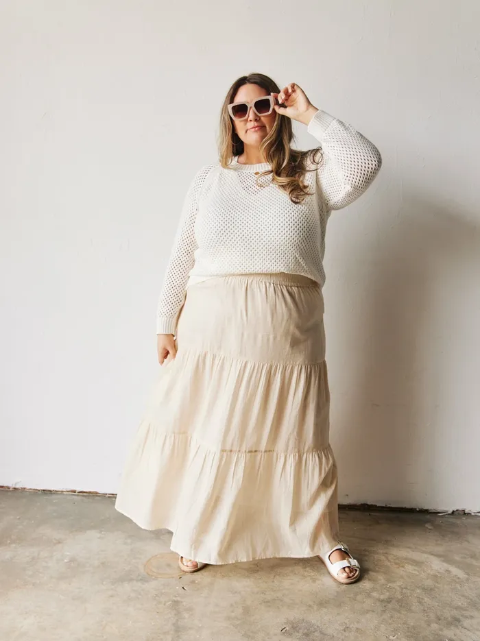 Skirts Harper Tiered Maxi Skirt TanWhite Stripe Able Women