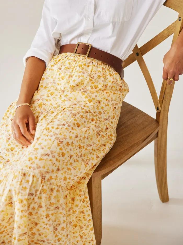 Skirts Harper Tiered Maxi Skirt TanWhite Stripe Able Women