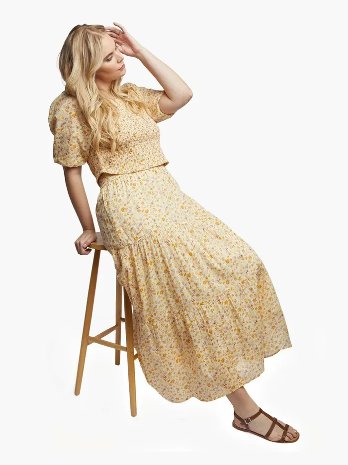 Skirts Harper Tiered Maxi Skirt TanWhite Stripe Able Women