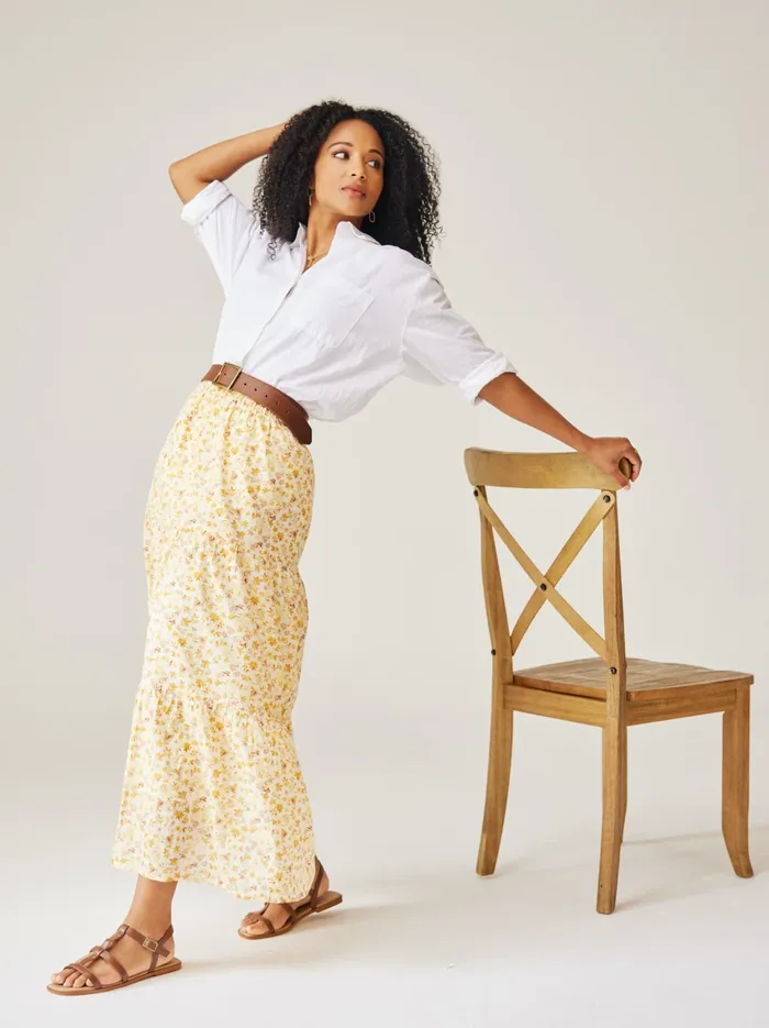 Skirts Harper Tiered Maxi Skirt TanWhite Stripe Able Women
