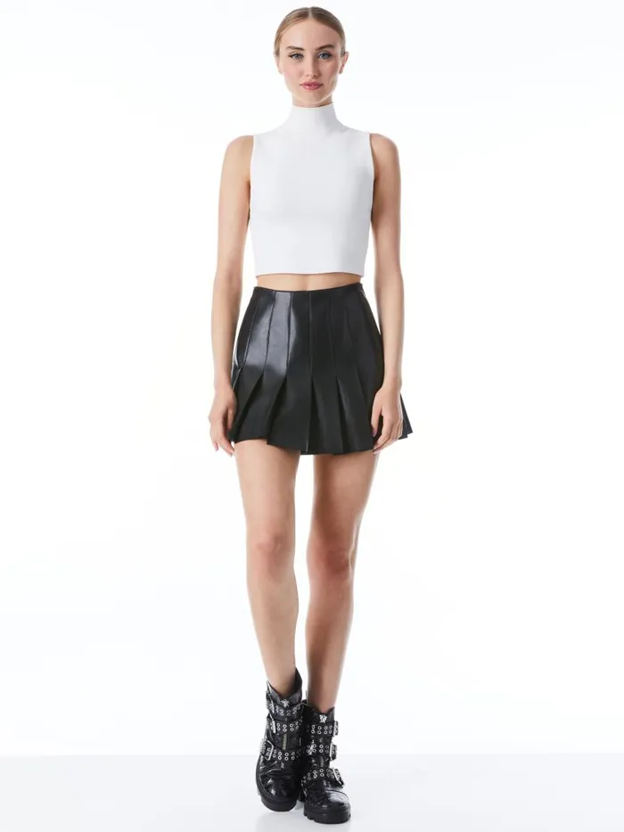 Skirts Women Alice Olivia CARTER PLEATED VEGAN LEATHER MINI SKIRT Almond